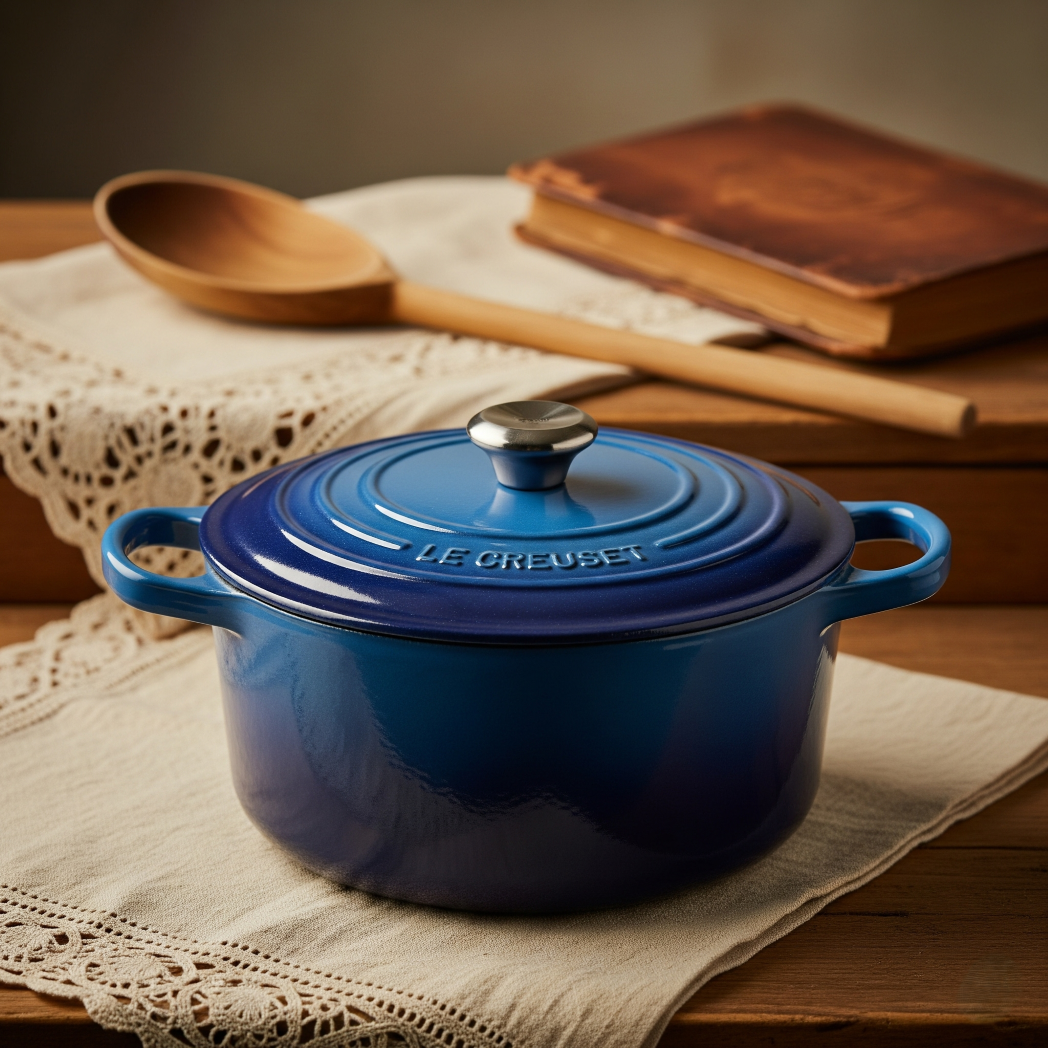 Panela de Ferro Le Creuset antiga ao lado de uma nova, mostrando durabilidade ao longo dos anos